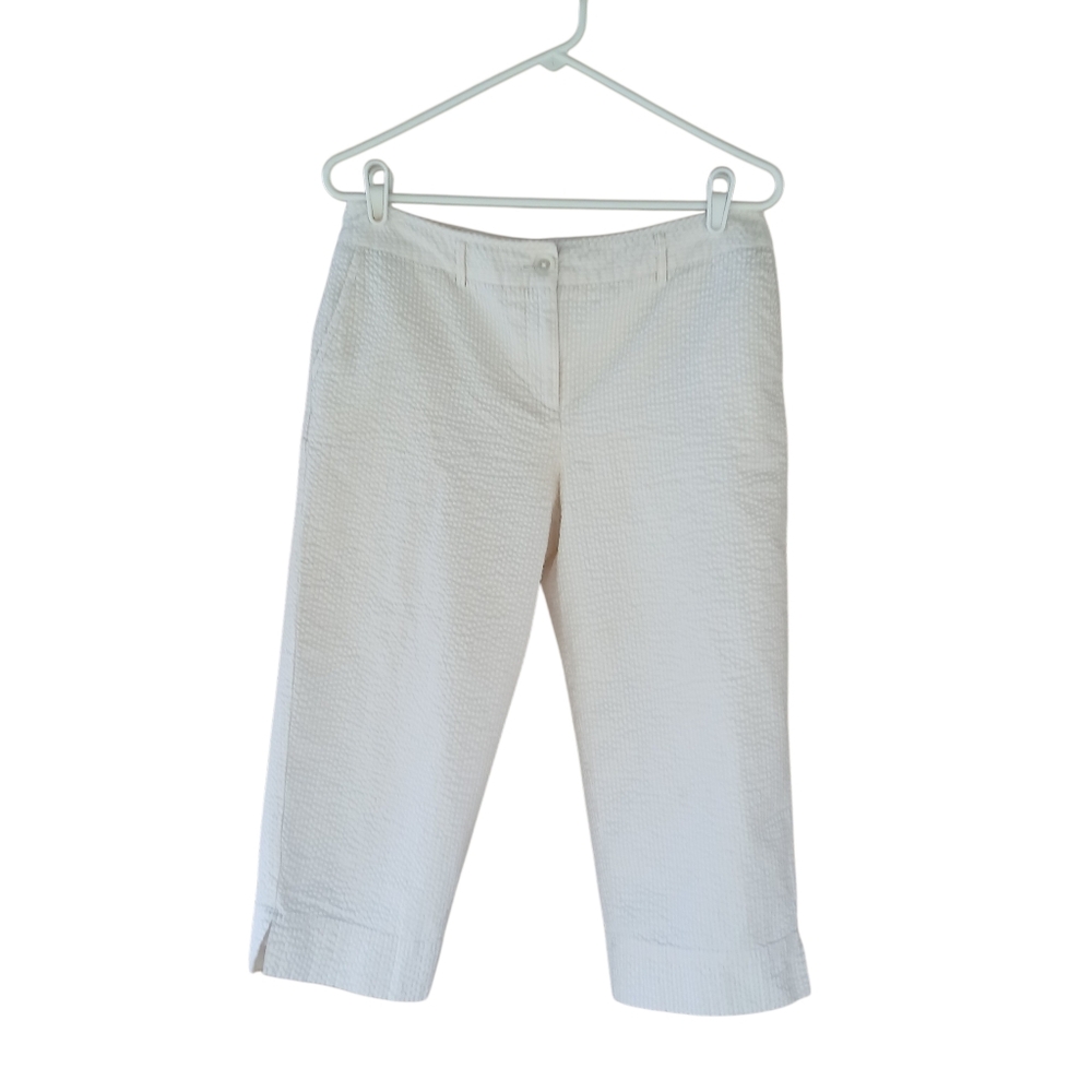 George Cream Striped Seersucker Capri Pants Size 10